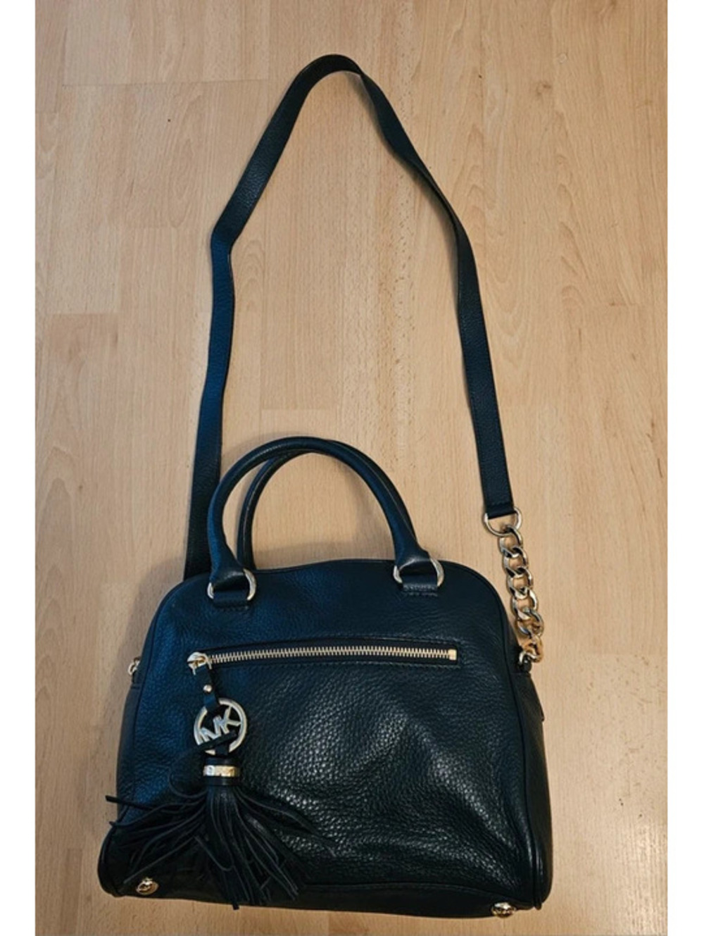 Michael Kors navy Pebbled Leather Satchel Crossbody Bag Gold Tone Tassel